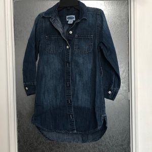 Denim girls dress with belt loops at waist.